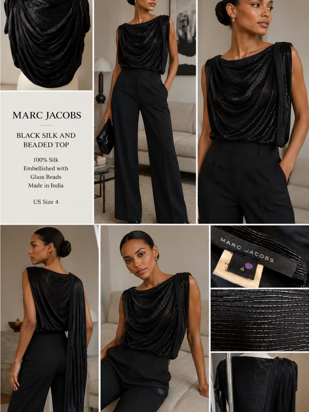 Black silk and beaded top